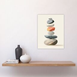 "Artery8 Stacked Rock Cairn Bright Vertical Boho Design Wall Art Print in Grey - Size: W24"" x H32""" - thumbnail 4