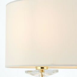 Loops Twin Light Table Lamp 2 Bulb Brass & White Shade Crystal Trim Bedside Feature - thumbnail 4