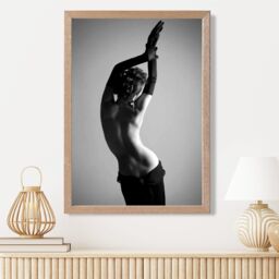 ARTZE Elegant Woman with Gloves Fashion Black & White Photo Framed Print SIZE: A2 with Oak Frame - Size: A4 - thumbnail 2