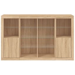 Berkfield Home Sideboards with LED Lights 3 pcs Sonoma Oak Engineered Wood in Brown - thumbnail 6