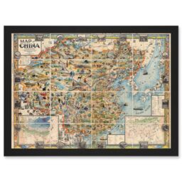 Artery8 Map Diakoff 1931 China Pictorial Unfolded Artwork Framed Wall Art Print A4 in Black - thumbnail 1