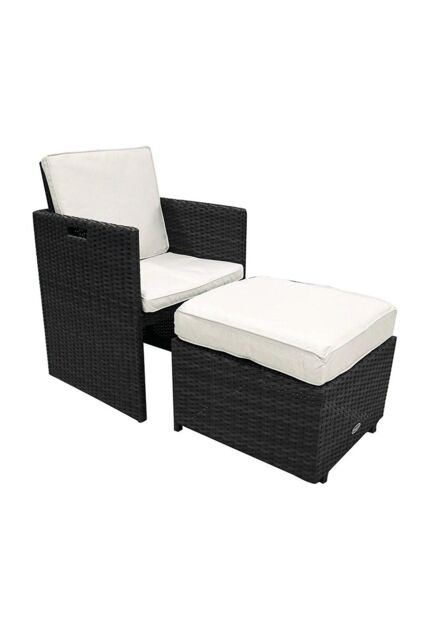 Royalcraft CANNES Cube Chair with Folding Back & Footstool incl. cushions in Black