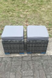 Fimous Outdoor PE Rattan Garden Furniture Gas Fire Pit Dining Table Lounge Sofa 2 PC Footstools Dark Grey - thumbnail 6