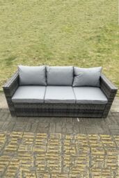 Fimous Outdoor PE Rattan Garden Furniture Gas Fire Pit Dining Table Lounge Sofa 2 PC Footstools Dark Grey - thumbnail 5