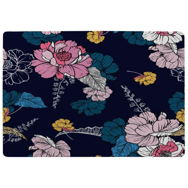 Benjamin Tate Design Pink Flowers On Navy Rug in Natural - Size: Large - image 1