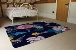 Benjamin Tate Design Pink Flowers On Navy Rug in Natural - Size: Large - thumbnail 3