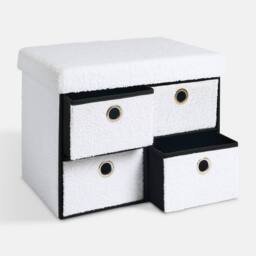 OHS 4 Drawer Boucle Ottoman Storage Cube Chest Shoe Organiser in White - thumbnail 5