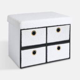 OHS 4 Drawer Boucle Ottoman Storage Cube Chest Shoe Organiser in White - thumbnail 4