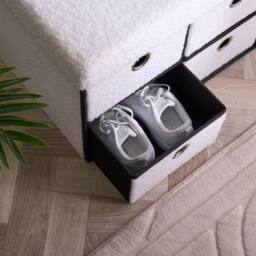 OHS 4 Drawer Boucle Ottoman Storage Cube Chest Shoe Organiser in White - thumbnail 2