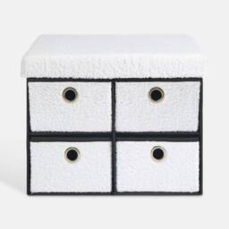 OHS 4 Drawer Boucle Ottoman Storage Cube Chest Shoe Organiser in White - thumbnail 3