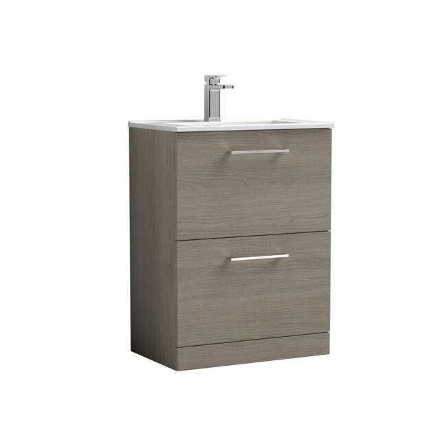 Balterley Bathroom 2 Soft Close Drawer, Floor Vanity Unit, Solace Oak, 600mm in Brown - image 1
