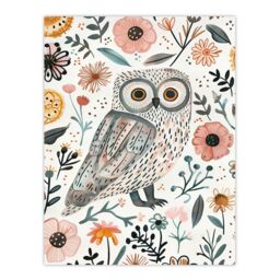 "Artery8 Cute Tawny Owl with Flowers Bright Watercolour Wall Art Print - Size: W24"" x H32""" - thumbnail 1
