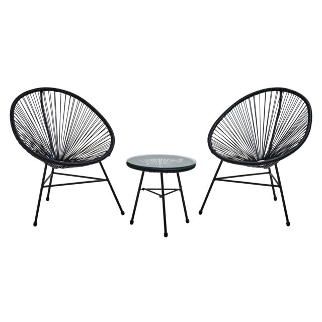 Orsina Rattan 3 Piece Patio Set, Weather Resistant in Black - image 1