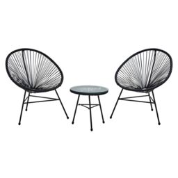Orsina Rattan 3 Piece Patio Set, Weather Resistant in Black - thumbnail 7