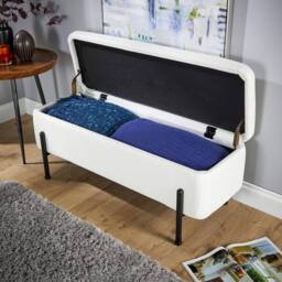 Home Source Storage Ottoman Seat Boucle Velvet Metal Legs Compact Bedroom Storage in White - thumbnail 3