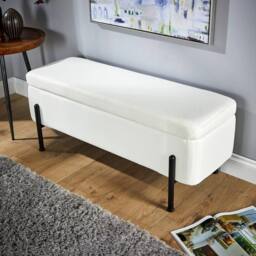 Home Source Storage Ottoman Seat Boucle Velvet Metal Legs Compact Bedroom Storage in White - thumbnail 4