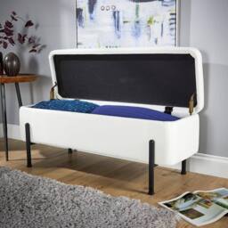 Home Source Storage Ottoman Seat Boucle Velvet Metal Legs Compact Bedroom Storage in White - thumbnail 1