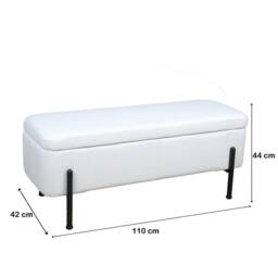 Home Source Storage Ottoman Seat Boucle Velvet Metal Legs Compact Bedroom Storage in White - thumbnail 9