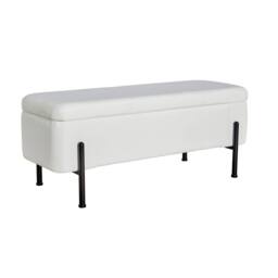 Home Source Storage Ottoman Seat Boucle Velvet Metal Legs Compact Bedroom Storage in White - thumbnail 8