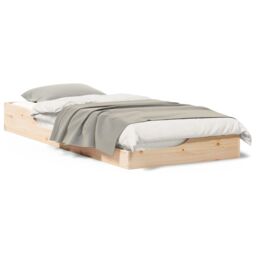 Berkfield Home Floor Bed Frame Brown 100 x 210 cm Solid pine wood in Beige - thumbnail 4