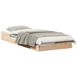 Berkfield Home Floor Bed Frame Brown 100 x 210 cm Solid pine wood in Beige - thumbnail 3