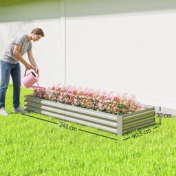 OUTSUNNY Galvanised Raised Garden Bed Metal Planter Box, Silver - thumbnail 3