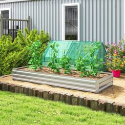 OUTSUNNY Galvanised Raised Garden Bed Metal Planter Box, Silver