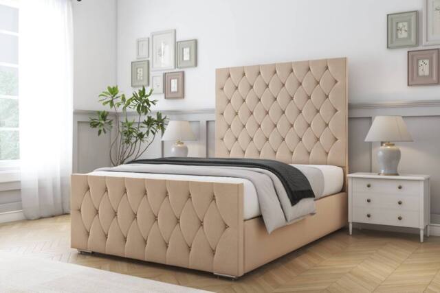 "Comfort Beds Florida Plush Bed Frame - 50"" Upholstered Headboard in Stone - Size: Super King" - image 1