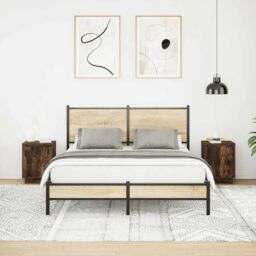 Berkfield Home Bedside Cabinets with LED Lights¬†2 pcs Smoked Oak 38x34x50 cm - Size: 38 x 34 x 50 cm - thumbnail 4