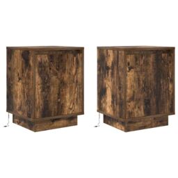 Berkfield Home Bedside Cabinets with LED Lights¬†2 pcs Smoked Oak 38x34x50 cm - Size: 38 x 34 x 50 cm - thumbnail 3