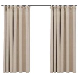 Berkfield Home Linen-Look Blackout Curtains with Hooks 2 pcs Beige 140x175 cm - thumbnail 2