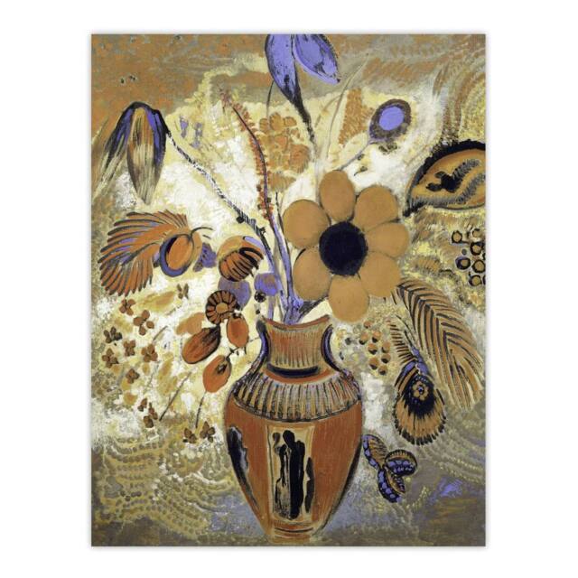 "Artery8 Etruscan Vase with Flowers Redon Vintage Wall Art Print Poster in Brown - Size: W24"" x H32""" - image 1