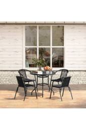 Living and Home 4-Seater Outdoor Garden Dining Table and Chairs Bistro Set in Black - thumbnail 3