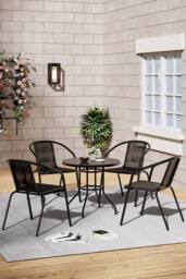 Living and Home 4-Seater Outdoor Garden Dining Table and Chairs Bistro Set in Black - thumbnail 2