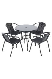 Living and Home 4-Seater Outdoor Garden Dining Table and Chairs Bistro Set in Black - thumbnail 4