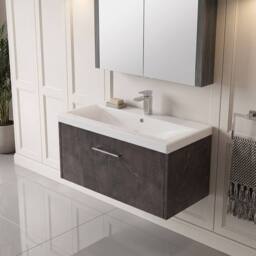 Balterley Winshill Contemporary 1 Drawer Wall Hung Vanity Basin Unit, 800mm in Grey - thumbnail 3