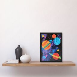 "Artery8 Space Planets & Stars Colourful Child Painting Framed Wall Art - Size: W12"" x H16""" - thumbnail 4