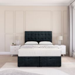 Sloomy Alabama Naples Fabric Ottoman Bed End Opening With Sprung Memory Mattress & 26 Inch strut Headboard in Black - Size: Single - thumbnail 2