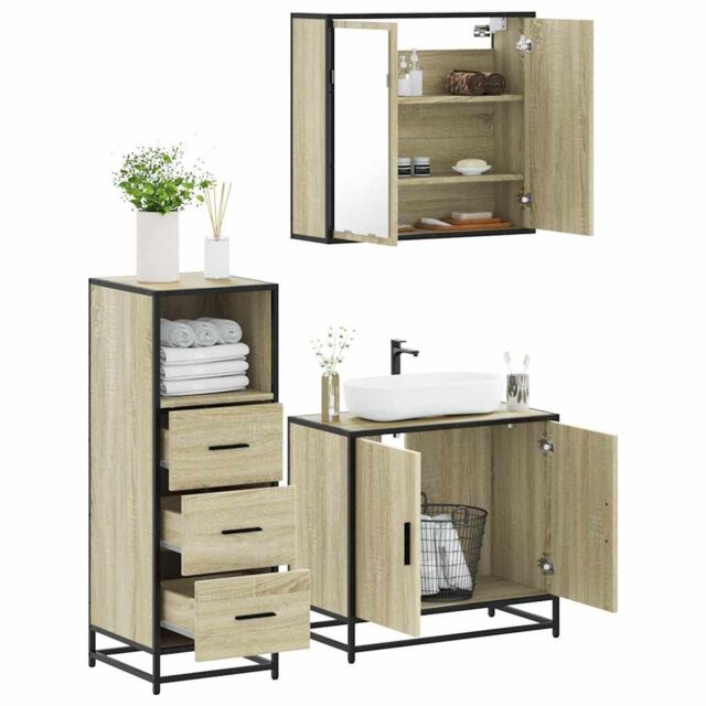 Berkfield Home 3 Piece Bathroom Furniture Set Sonoma Oak Engineered Wood in Brown - image 1