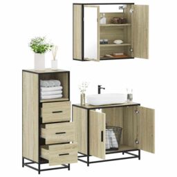 Berkfield Home 3 Piece Bathroom Furniture Set Sonoma Oak Engineered Wood in Brown - thumbnail 1