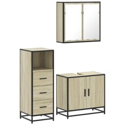 Berkfield Home 3 Piece Bathroom Furniture Set Sonoma Oak Engineered Wood in Brown - thumbnail 2