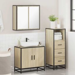 Berkfield Home 3 Piece Bathroom Furniture Set Sonoma Oak Engineered Wood in Brown - thumbnail 4