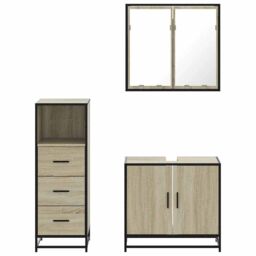 Berkfield Home 3 Piece Bathroom Furniture Set Sonoma Oak Engineered Wood in Brown - thumbnail 5