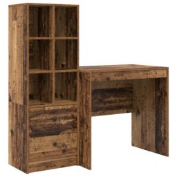 Berkfield Home Desk with Storage Old Wood Engineered Wood in Brown - thumbnail 2
