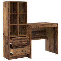Berkfield Home Desk with Storage Old Wood Engineered Wood in Brown - thumbnail 6