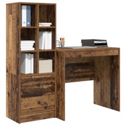 Berkfield Home Desk with Storage Old Wood Engineered Wood in Brown - thumbnail 3