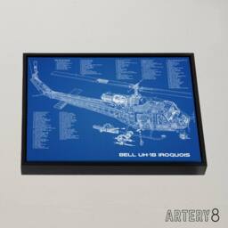 "Artery8 Bell UH 1b Iroquois USA Helicopter Blueprint Framed Canvas Wall Art Print in Blue - Size: W12"" x H16""" - thumbnail 2