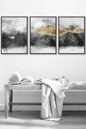 ARTZE Abstract Grey & Yellow Mountains Framed Wall Art - Medium in Black - Size: W45 cm x H62 cm x D20mm - thumbnail 1