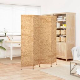 Berkfield Home Room Divider 4-Panel 163x180 cm Water Hyacinth in Brown - thumbnail 1