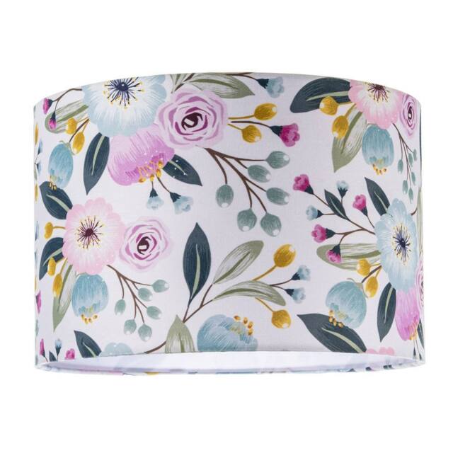 Happy Homewares Elegant Cotton Lampshade with Watercolour Style Botanical Floral Decor in Pink - Size: 12 inches - image 1